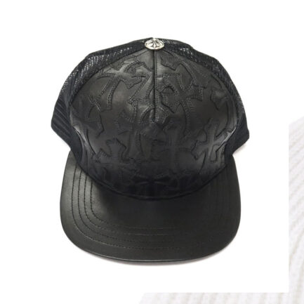 Chrome Hearts Cemetery Cross Leather Stitched Trucker Hat
